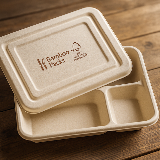 BambooPacks® Snacktray mit Deckel – 3-geteilt, kompostierbar & plastikfrei